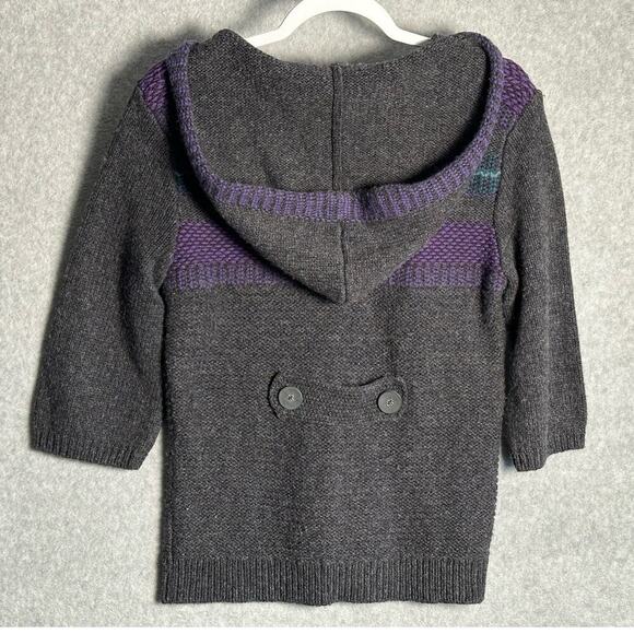 Eddie Bauer Medium Wool Blend Hooded Button Front Sweater Cardigan crop sleeve - Picture 2 of 7